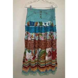 Julie G Tiered Skirt W/Beading S Ruffles BOHO SKIRT